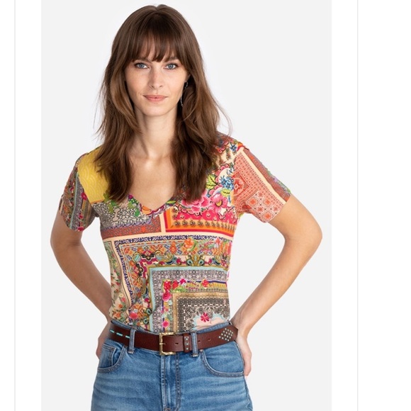 Johnny Was Calloway Patchwork Favorite Bohemian Tee T-Shirt Top NWOT - Picture 2 of 6